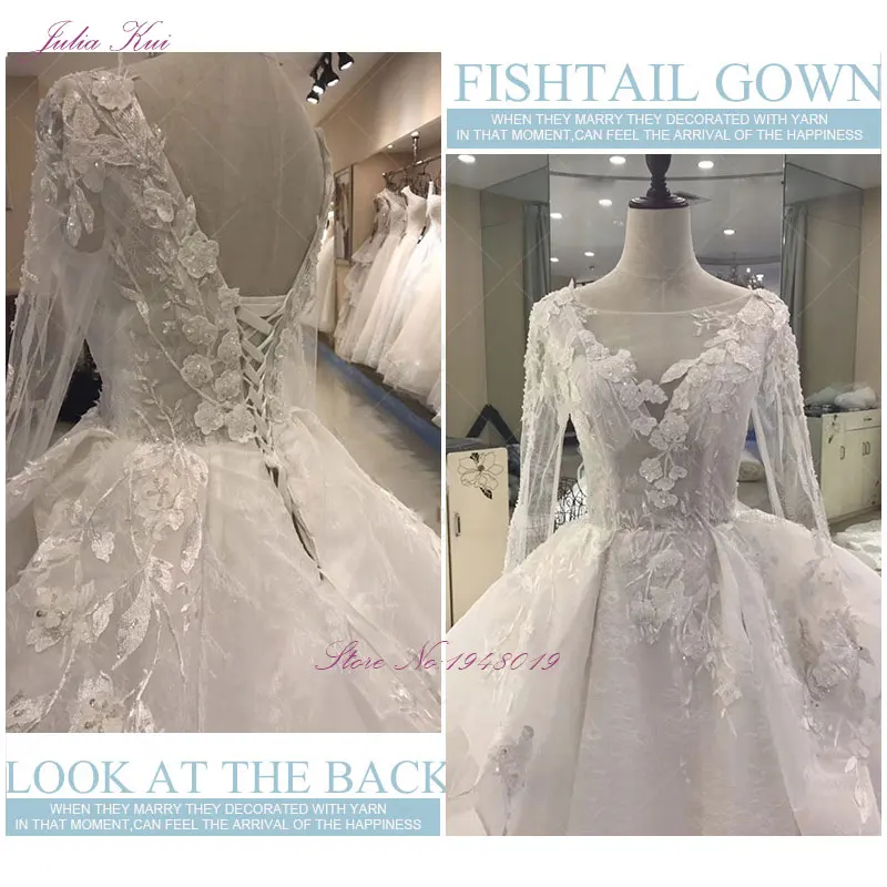 JULIA Kui ปรับแต่งวินเทจเจ้าหญิงงานแต่งงานชุด Appliques ลูกไม้ฉัตร Chapel Train Scoop ชุดเจ้าสาว Robe De Mariage ที่กําหนดเอง