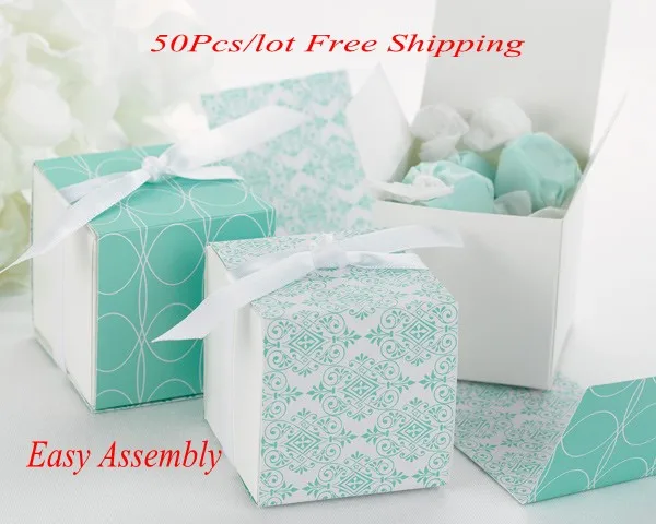 (50Pcs/lot) Perfect Wedding gift box of  Reversible Aqua Damask Wrap Boxes For Party Favor box and Candy box