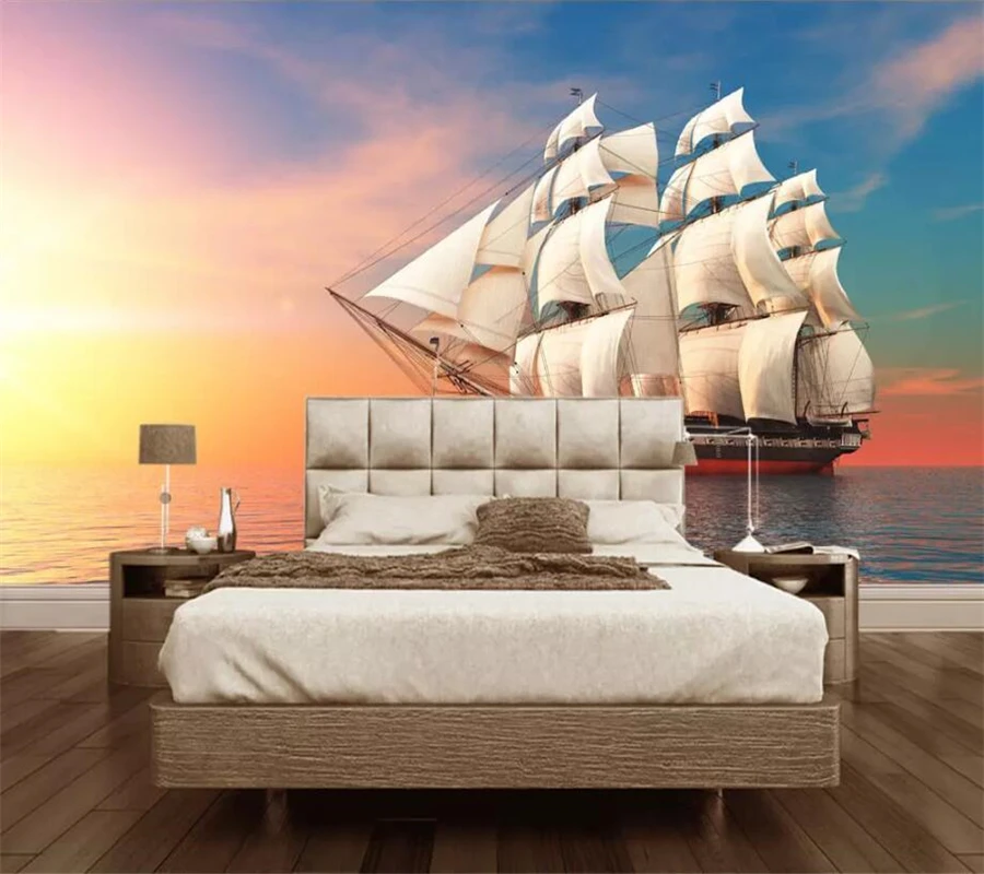 beibehang Custom wallpaper 3d mural sea sunrise sailing sailing smooth sailing mural decorative painting wall papers home decor