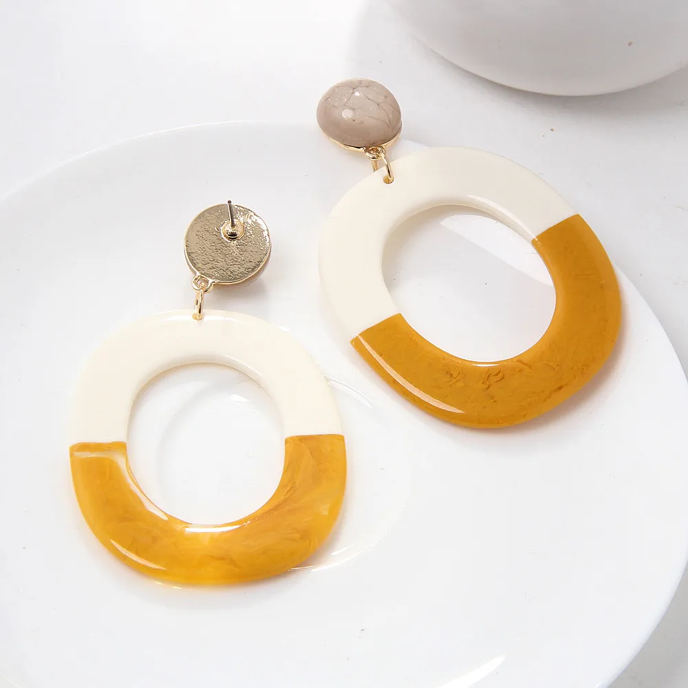 FishSheep Statement 2 Colors Stitching Oval Shape Large Acrylic Drop Earrings Big Round Circle Dangle Earring For Women Jewelry image 4