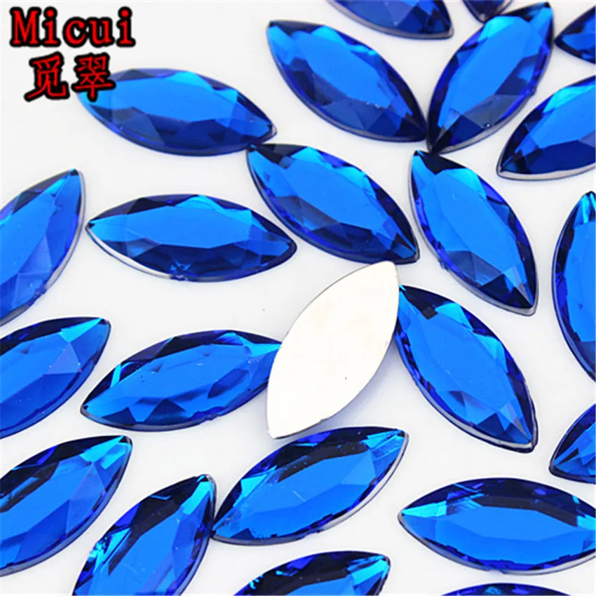 Micui 50PCS 9*20mm Mix Color Horse Eye Acrylic Rhinestones Flat Back Crystal Stones Non Sewing for Clothes Craft Scrapbook MC185