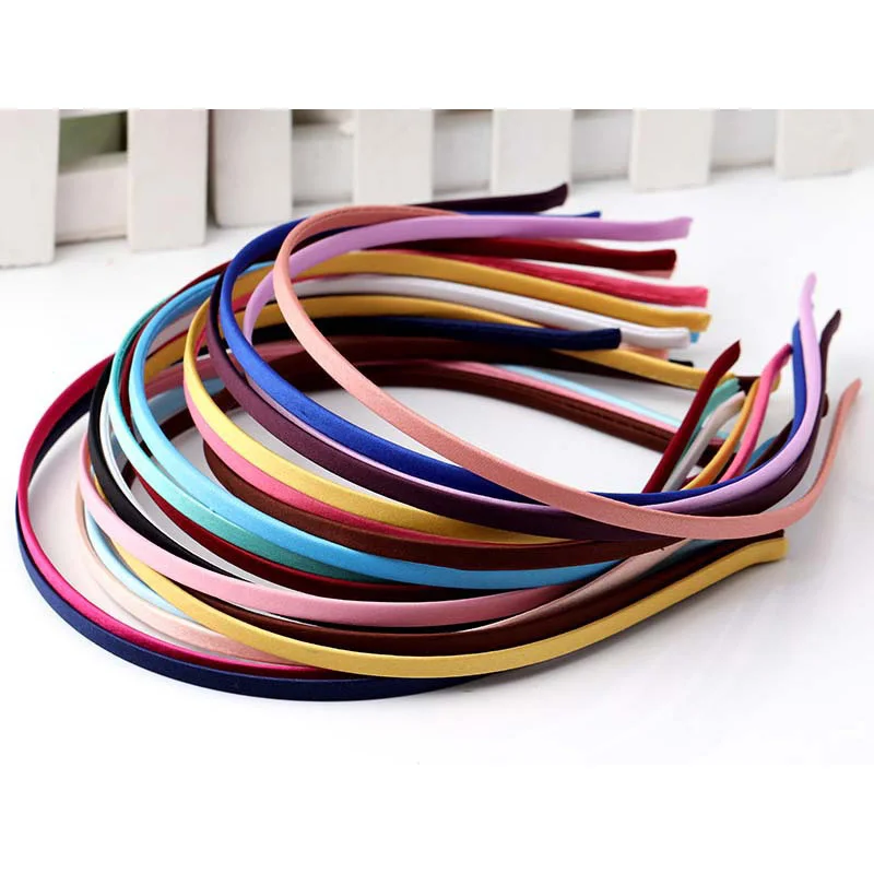 5Pcs/lot 20 Colors Handmade Satin Covered Resin Hairbands For Women Girls Solid Hair Band DIY Headband Children Kids Head Hoop