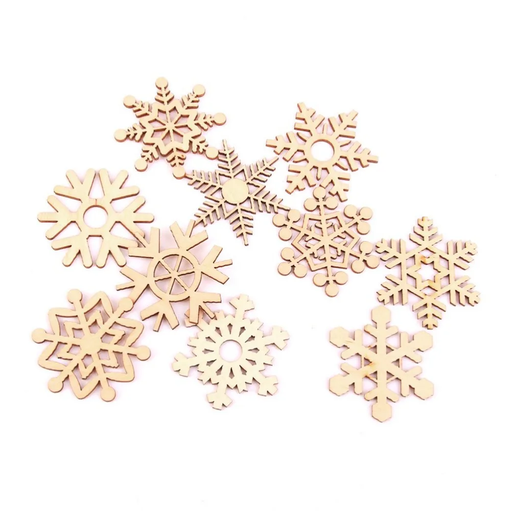10pcs Christmas DIY Assorted Wooden Snowflake Cutouts Craft Embellishment Gift Tag Wood Ornament for Weding