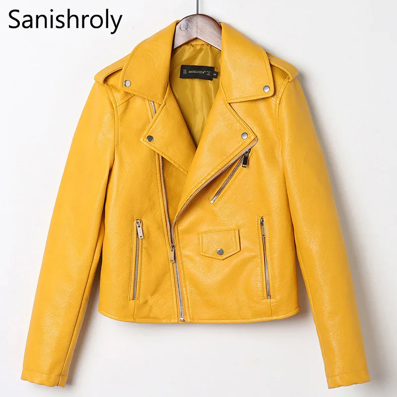 

Sanishroly Spring Autumn Women Zipper Motorcycle PU Leather Coat Slim Faux Soft Leather Jacket Female Basic Coats Short Tops 604