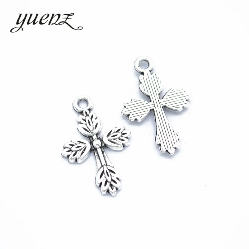 YuenZ 15 pcs Antique Silver Color Cross Charms Pendant for Necklace Charm Jewelry Making 19*12mm T87