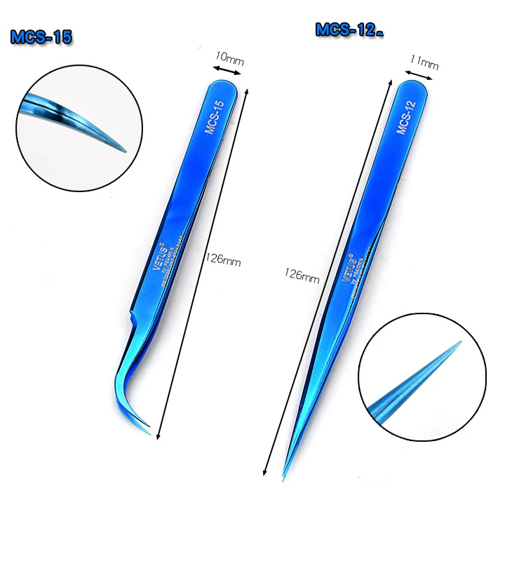 100%Vetus MCS Series Dream blue colors Premium Beauty Makeup Tweezers for Eyelashes Extension Pinzas Super precision