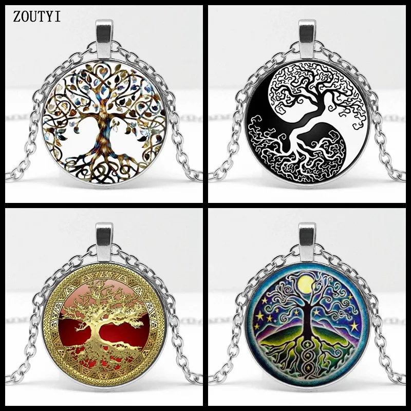 2018 / best-selling, new tree life art pattern pendant jewelry glass cabochon necklace jewelry.