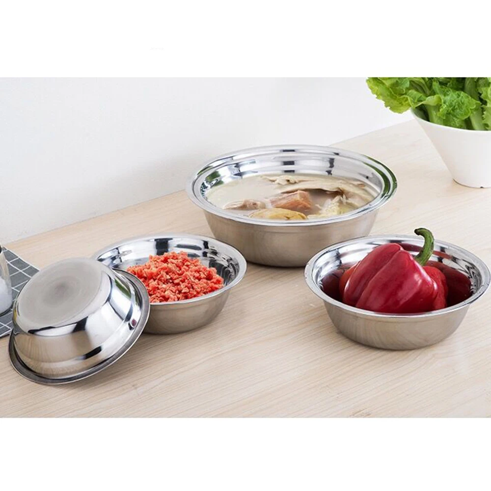 1Pc Stainless Rice Bowl 6 Sizes 14-24cm Stainless Steel Mixing Bowl For Kitchen Boll Restaurant Dinner Soup Bol Inox Korean