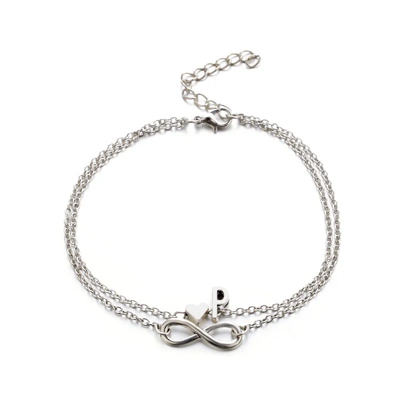 Fashion Multilayer Heart Infinity Letter Bracelets For Women Initial Bracelet Silver Color Friendship Bracelets Femme Jewelry