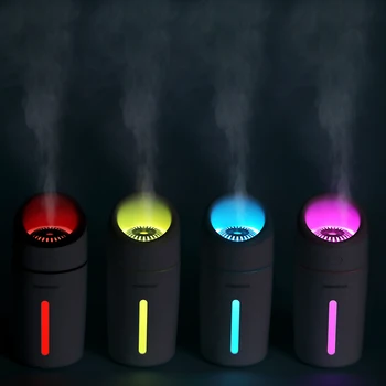 USB 초음파 가습기 아로마 디퓨저 320ML, 다채로운 색상 LED 야간 조명 가정용 자동차 미니 청정기 미스트 메이커 포거