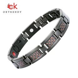 Oktrendy Men Titanium Magnetic Bracelet For Blood Pressure Control Energy Health Care Bracelets Bangle With Red Carbon Fiber