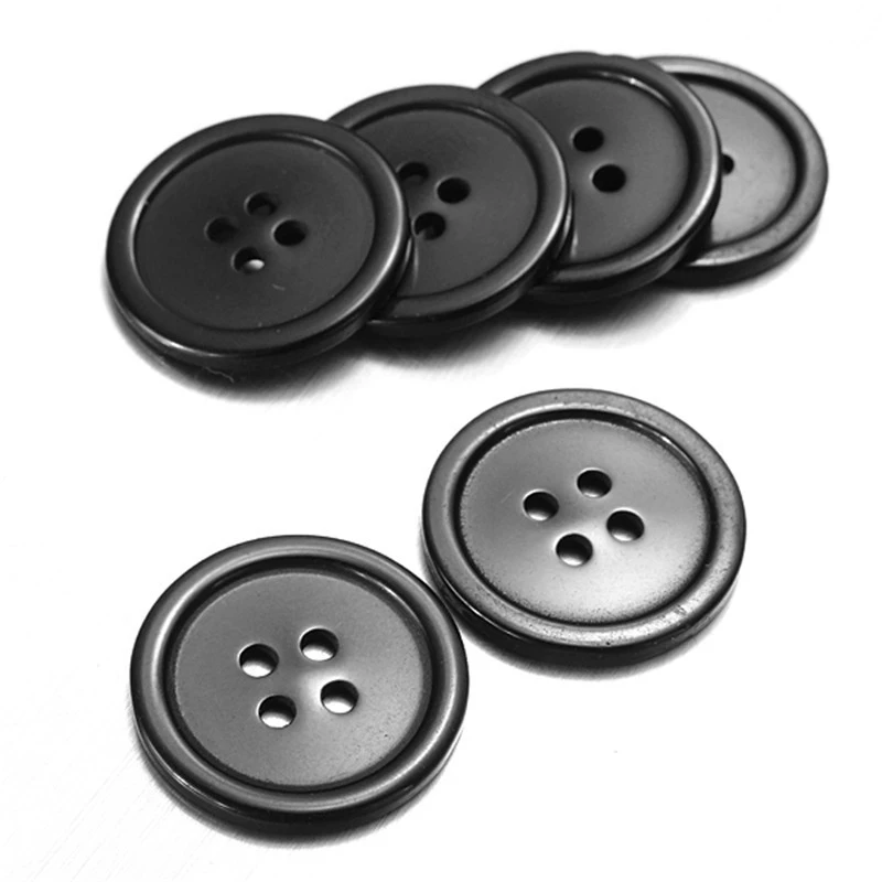 10pcs/Set 7 Sizes 4 Holes Retro Resin Black Button Decor For Sewing Crafts Clothes Coat DIY Muppet Decorative Accessories Tool