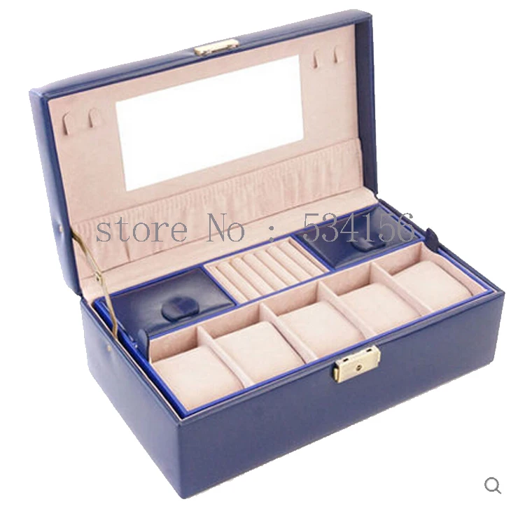 Free shipping Locked watch box, jewelry box. jewelry packaging & display  blue color stand 2015 new gift casket box