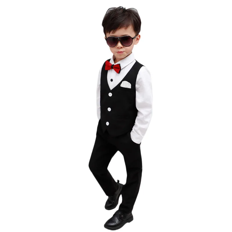 Boys Burgundy Short Suits Vest Set Slim Fit Ring Bearer Suit For Boys Brand Formal Classic Costume Wedding Birthday Party Gift