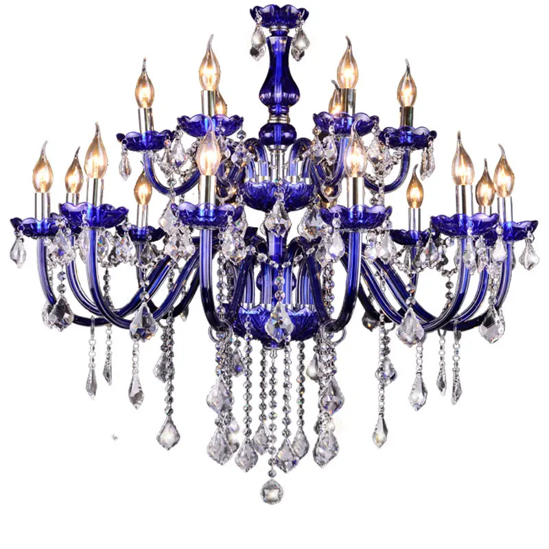 

Imperial Household Luxury Large Blue Crystal Chandelier Light Fixture Vintage Lamps for Hotel Villa Lounge Decoration Wedding