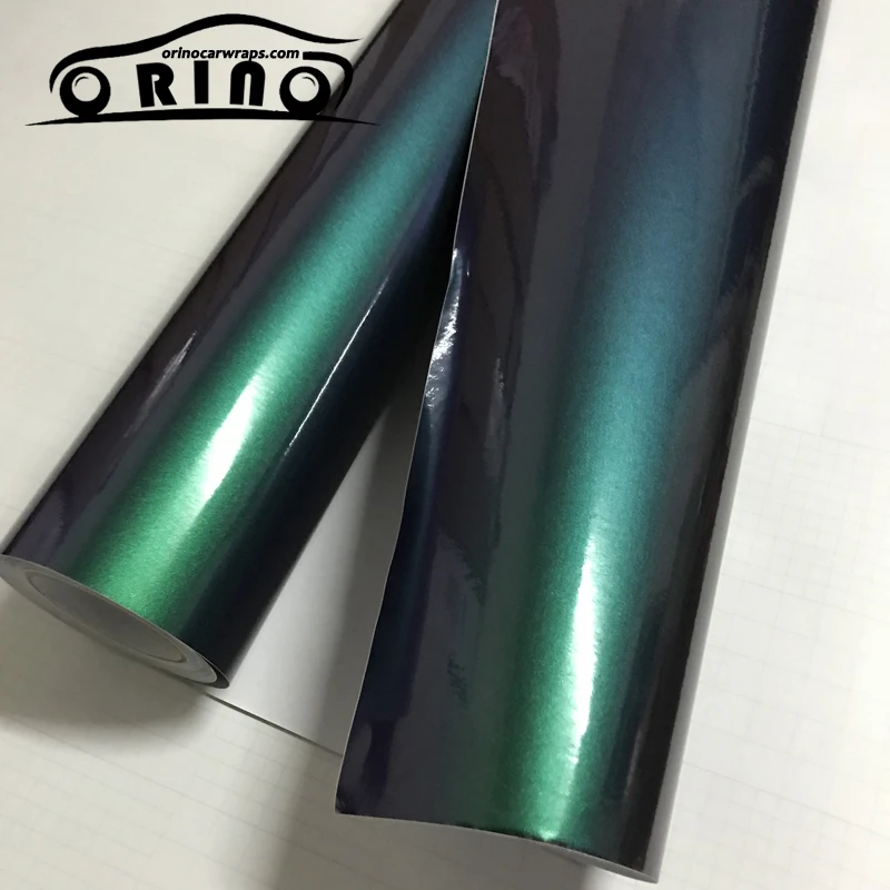 

Newest Gloss Pearl Chameleon Vinyl Film Glossy Green To Purple Metallic Car Wrap Foil Bubble Free Size 1.52X20 Meters/Roll