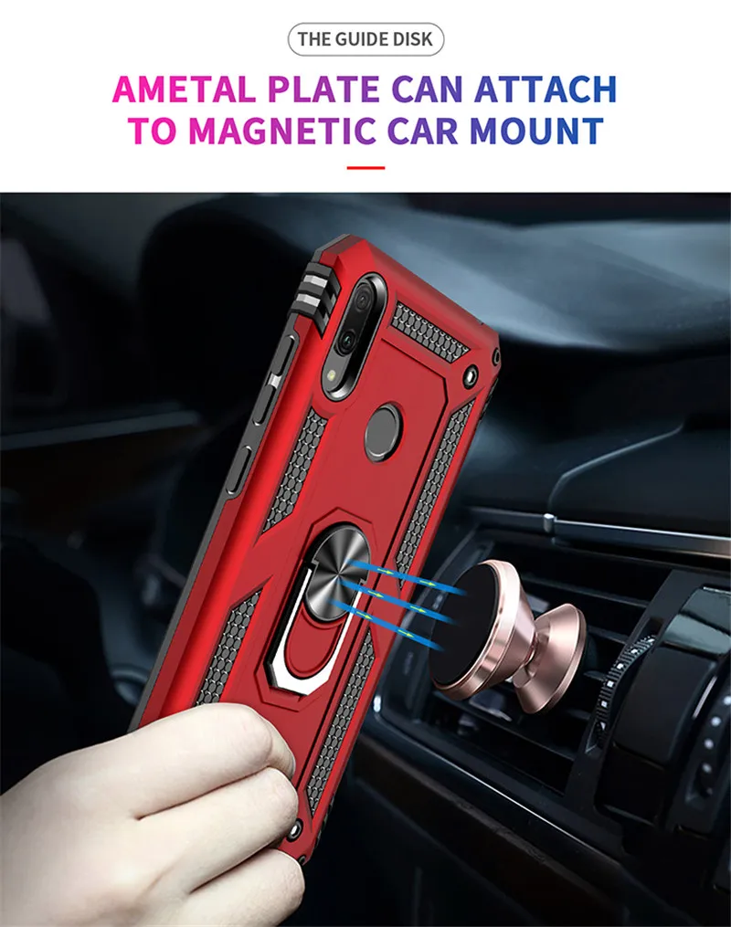 Shockproof Armor Soft PU Huawei nova4 Y5 Y6 Y7 Y9 Prime Y6 Y7Pro 8a 9Plus PSmartZ Metal Ring Car Magnetic Bracket Protector Case