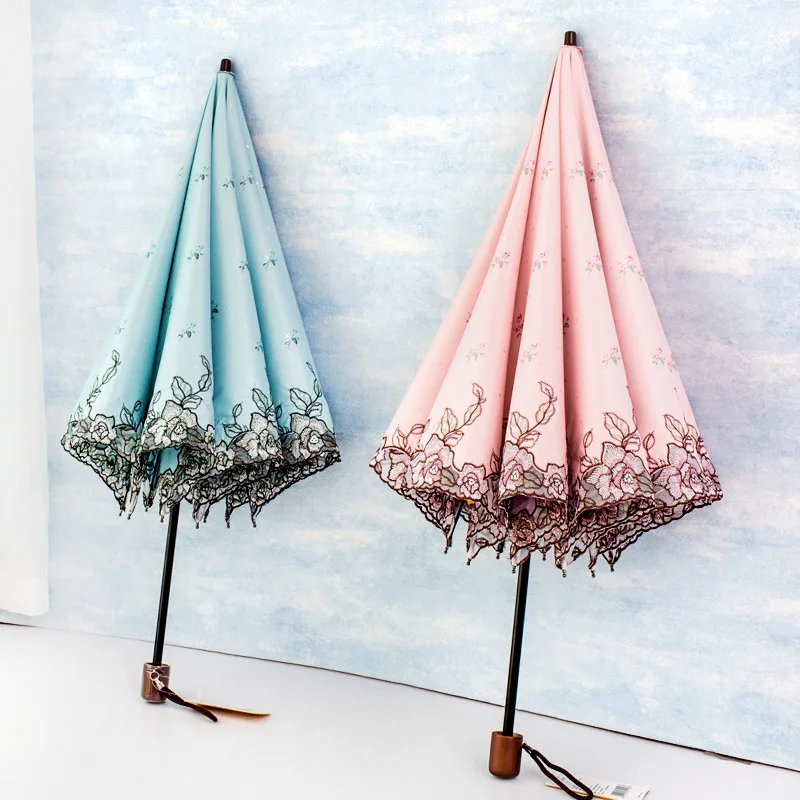 Creative Lace Flower Two Fold Dual-folding Umbrella Parasol Adult Women Female Sunny And Rainy Fresh Princess Sunshade Umbrella