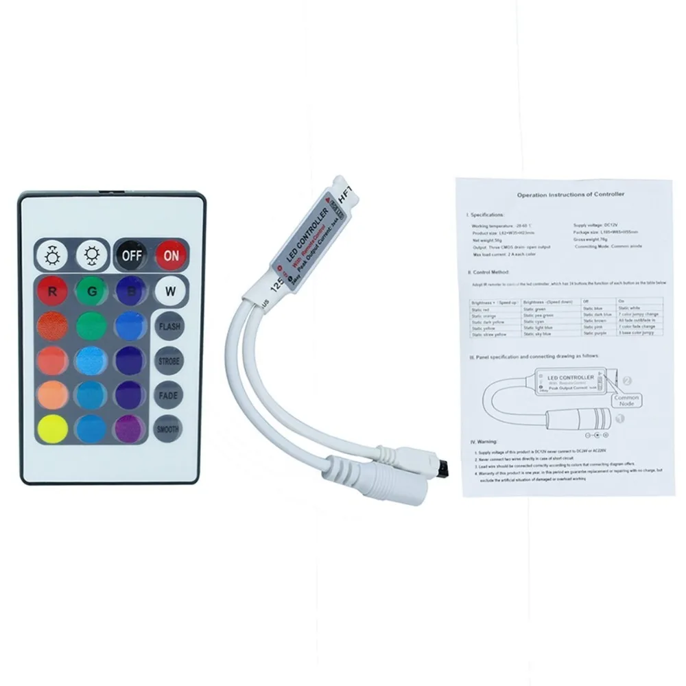5Packs 12V LED RGB Mini IR Controller Use for 5050 or 3528 RGB Strip Light with 24 Key Remote