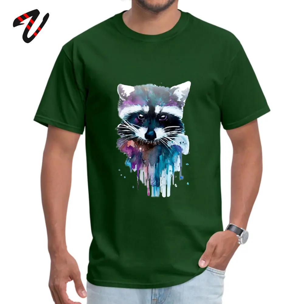 Casual T-shirt For Men Watercolor Raccoon T Shirt Print Animal Tees Guys Hip Hop Clothes 100% Cotton Custom O Neck Tshirt