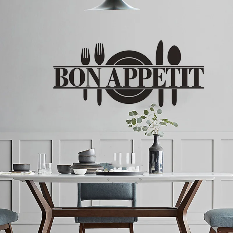 Classic BON APPETIT Kitchen Wall Sticker For Kitchen Stove Refrigerator Decoration Art Decals Removable Stickers Mural Wallpaper
