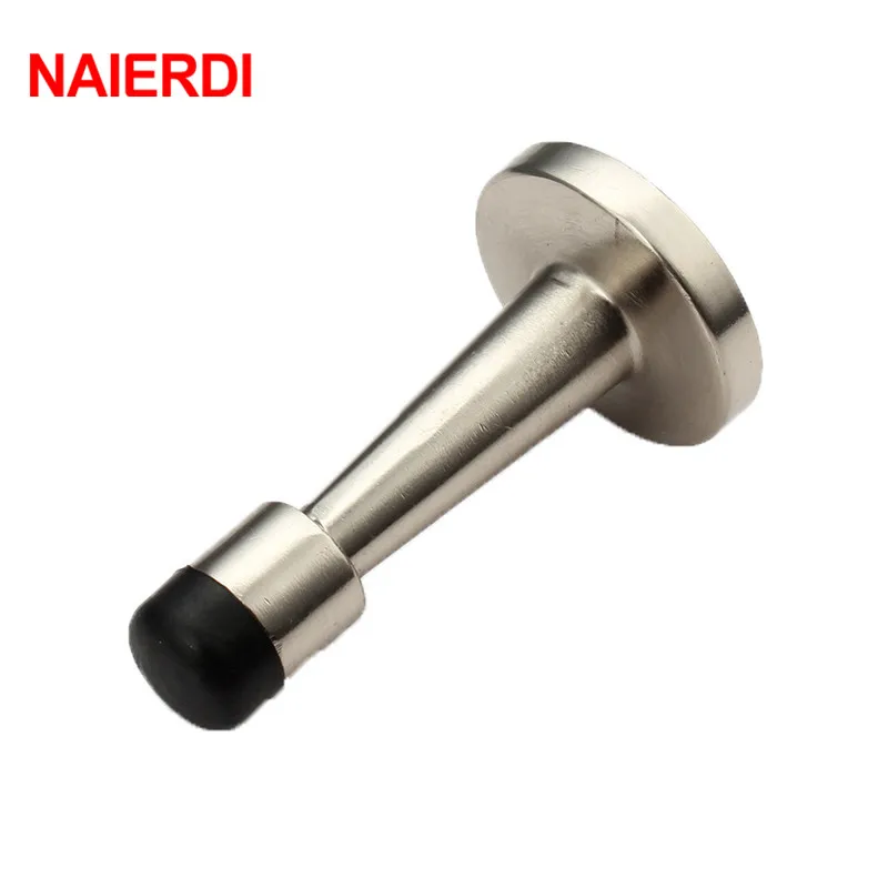 NAIERDI Zinc Alloy Sliver Wall Mounted Door Stop Stopper Rubber Holder Catch Floor Fitting With Screws For Bedroom Family Home