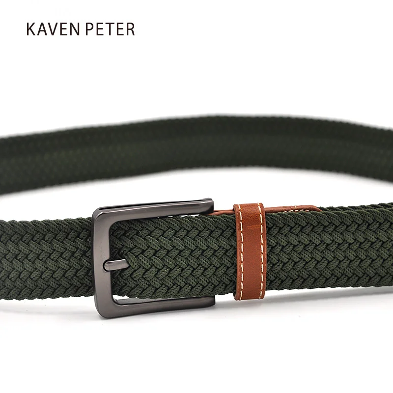 Green Longer Elastic Belts For Men Woven Braided Fabric Comfort Stretch Casual Belts 1-3/8\