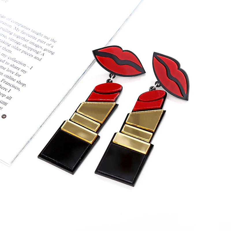 Novel Creative Punk Red Lips Drop Earring Acrylic Big Long Geometric Dangle Earring Fashion Ear Jewelry For Women Gifts