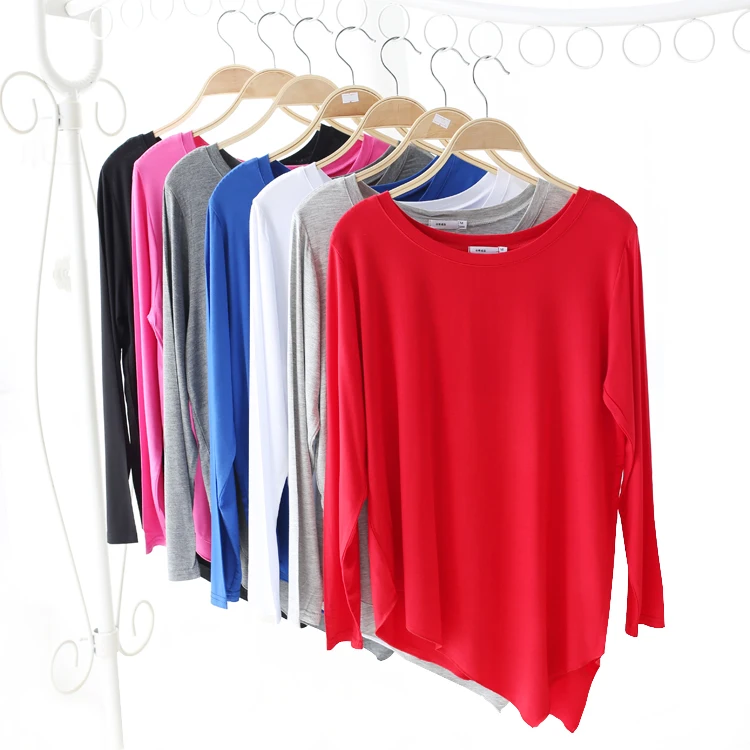 Soft Cotton Long Sleeve Dance Women T Shirts Casual Y oga Ladies Tops Asymmetric Womens Tees S ports tshirt Camisetas Mujer D5