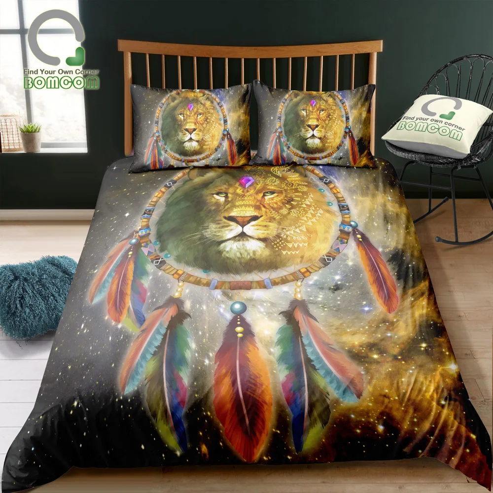 BOMCOM 3D Digital Printing Bedding Set Hand Drawn Tatoo Lion Portrait Dream Catcher Galaxy Duvet Cover Sets 100% Microfiber