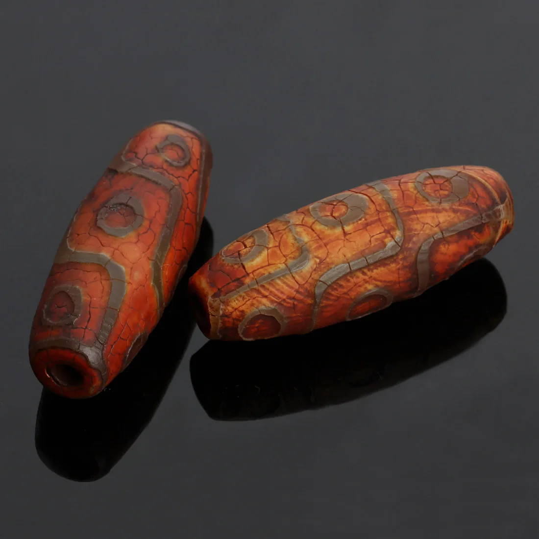 Natural Tibetan  Dzi Beads, Drum, 14x39mm, Hole:Approx 3mm, 2PCs/Bag, Sold By Bag