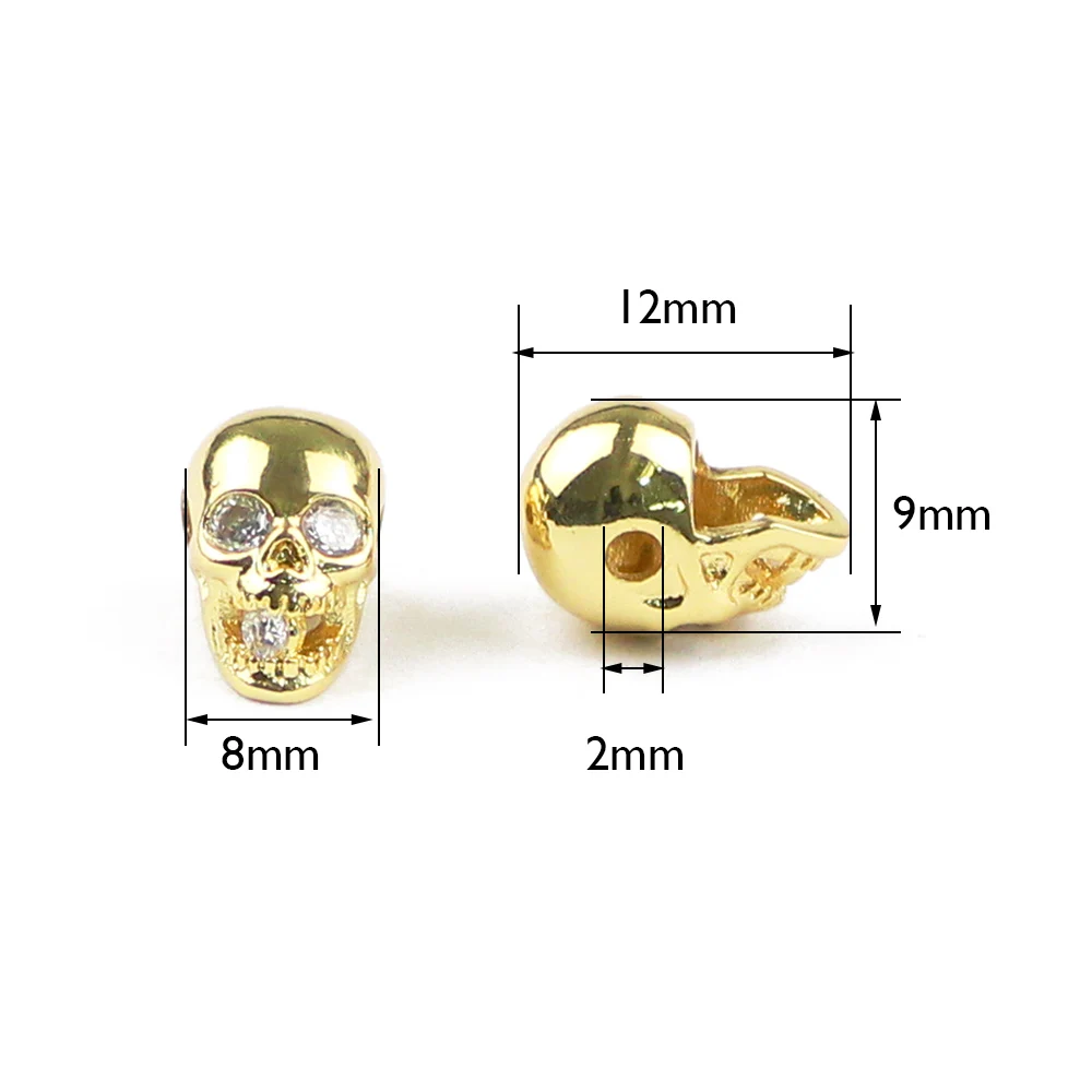 WLYeeS 4pcs white zircon Skull Charm Copper beads Inlay CZ Metal Spacer Loose beads Jewelry bracelet making Necklace DIY Finding