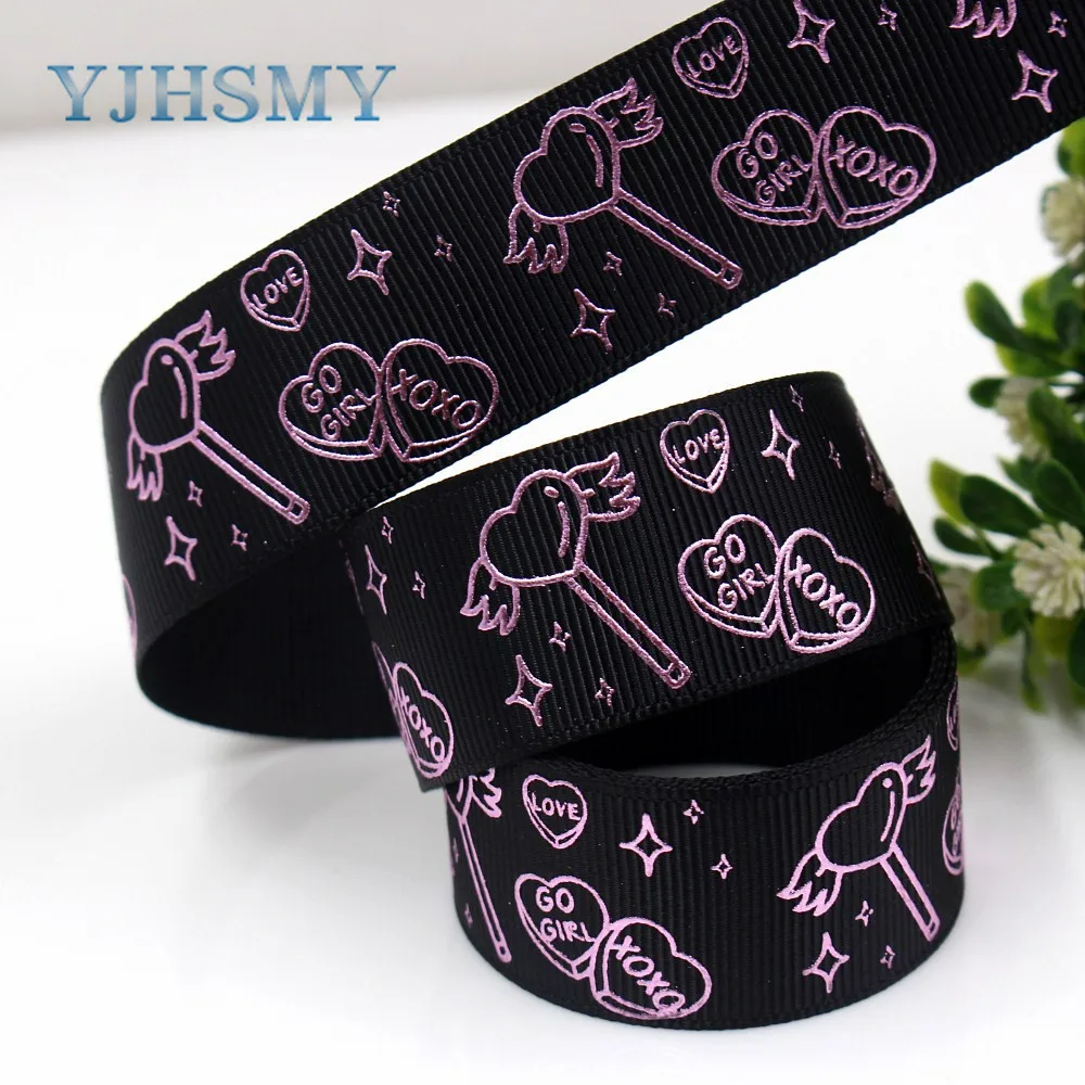 YJHSMY G-18808-900,25 mm 10 yards Laser silver love printed grosgrain ribbon DIY headdress wedding gift packaging material