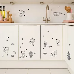 Cartoon Kitty Life Wall Stickers For Kids Room Home Decor Mural Removable Cute Cat Child Bedroom Decoration Self-adhesive Decals
