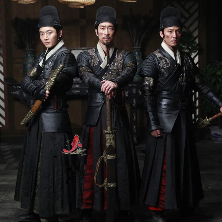 Ancient Chinese Male Captor Police Hanfu Costume Black Embroidery Male Hanfu for TV Play Xiu Chun Dao Brotherhood of Blades