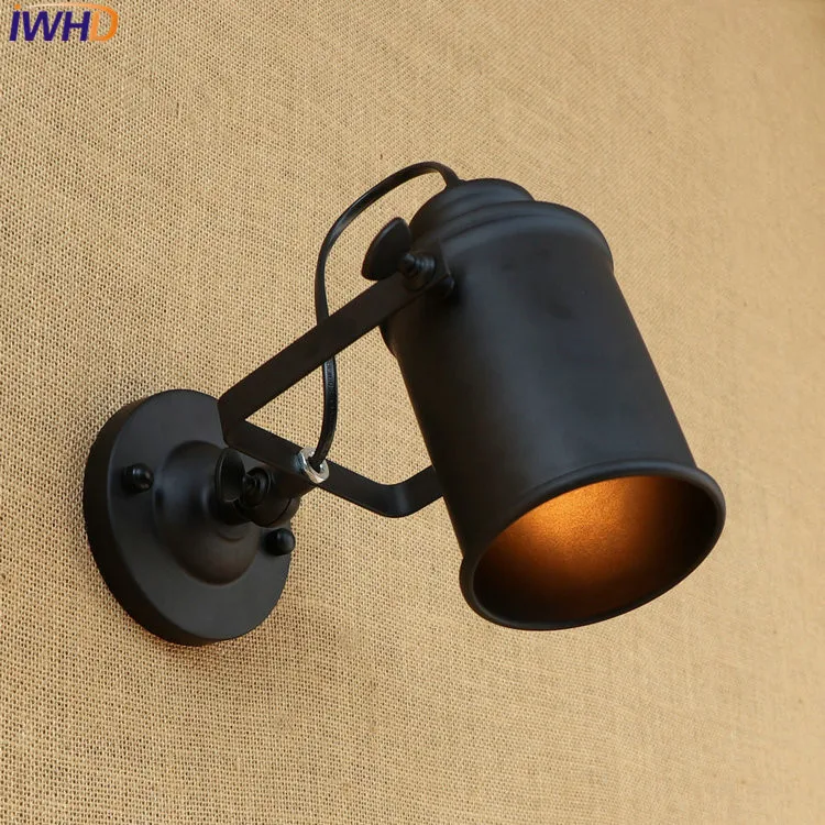 

IWHD Loft Industrial Retro Lighting Angle Adjustable Black Iron wall lamp For Home Lighting Fixtures Lamparas De Techo Lampen