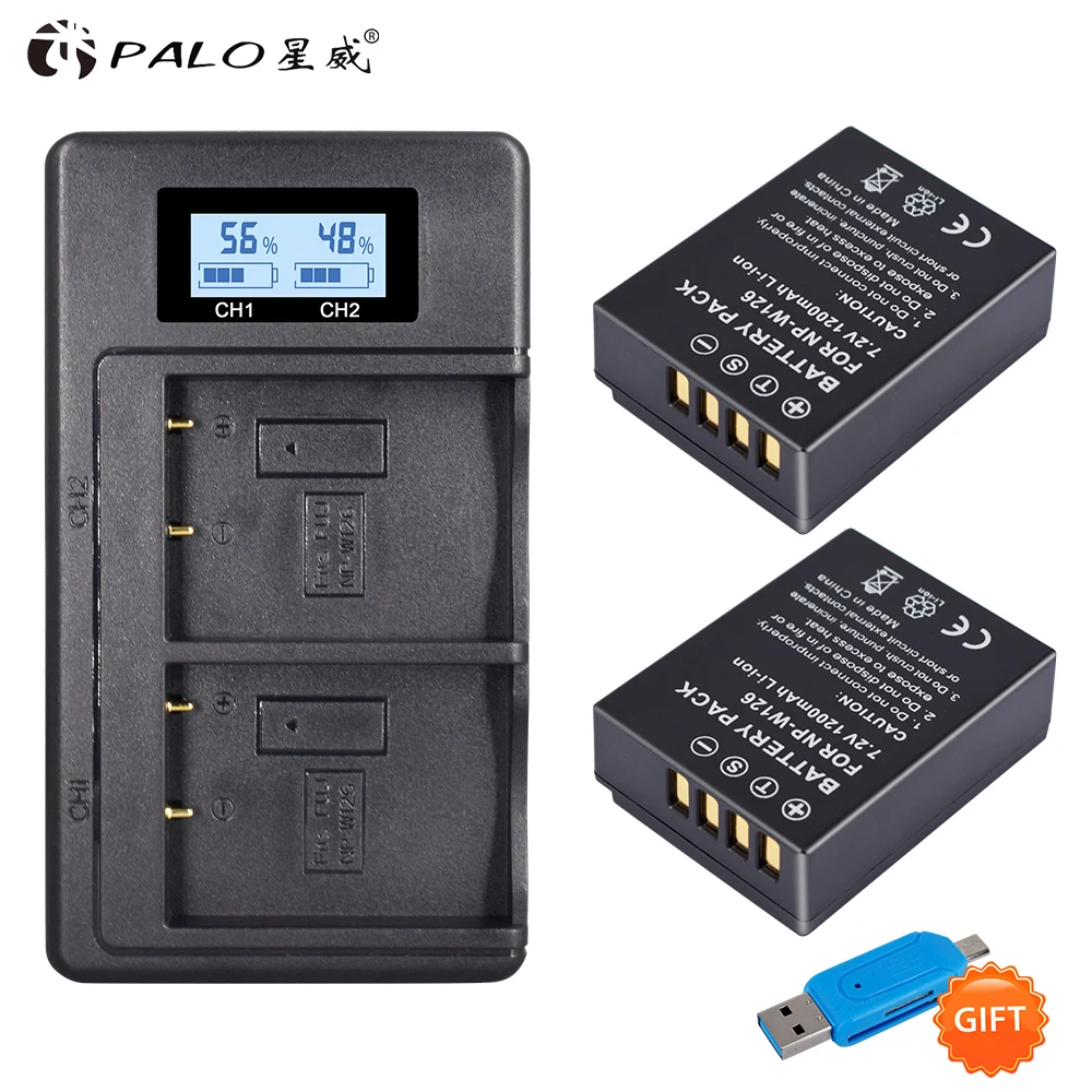 

PALO 2Pcs NP-W126 camera Battery + LCD Dual Charger For Fuijofilm HS30EXR X100F X-PRO2 X-A1 X-A10 X-E1 X-E2S X-M1 X-T2