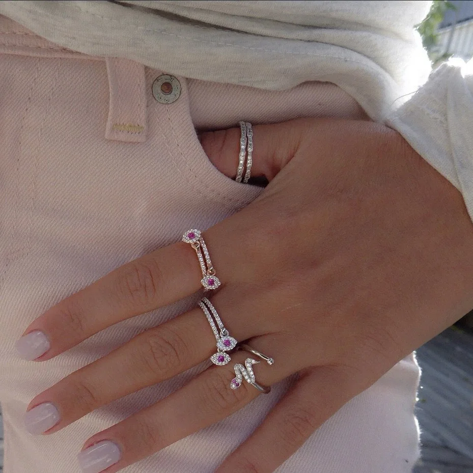ring for women 2019 latest new design evil eye charm delicate minimal cz band simple minimal cute stacking rings