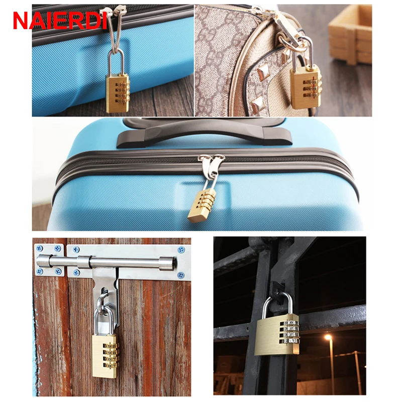 NAIERDI High Security Solid Brass Anti-Drill Lock Digital Combination Password Lock Travel Luggage Code Padlock Suitcase Locks