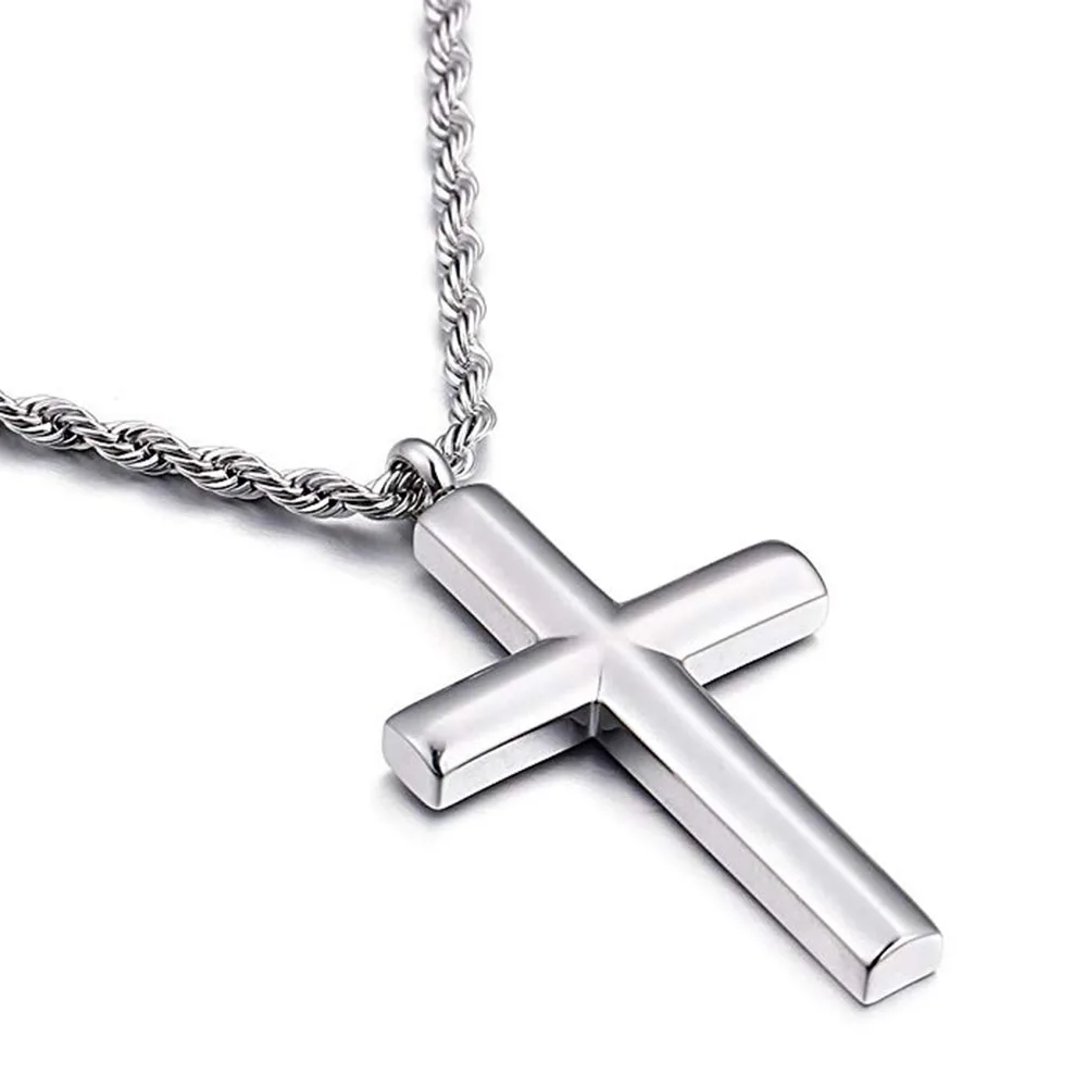 Punk Twist Rope Chain Cross Pendant Men Women Hiphop Gold Silver Color Polished Stainless Steel Cross Necklace Male Jewelry