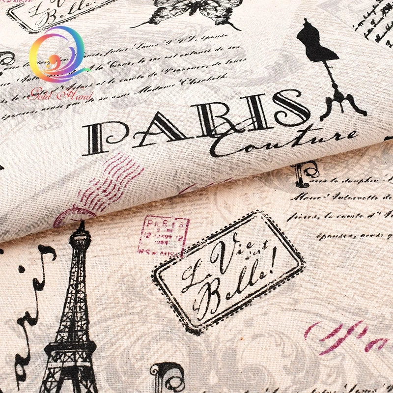 Eiffel Tower,Printed Cotton Linen Fabric For Quilting&Sewing DIY Table Cloth Curtain,Bag,Cushion,Furniture Cover TextileMaterial