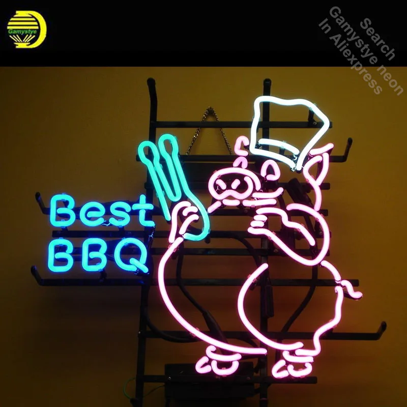 

Neon Sign for Best BBQ PIG Neon Bulbs sign handcraft Real Glass tubes vintage Decorate windows metal Maker Hotel Beer Bar pub