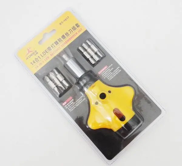 

R'DEER 14 in 1 LED lamp H2.5*H3.0 H4.0*H5.0 screwdrivers kit hardware tools kit NO.RT-1617