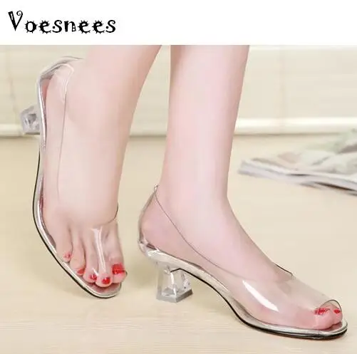 Genuine 2019 New Summer Women Fashion Shoes Body Crystal All Transparent  High-heeled Soft and Comfortable Transparent Sandals