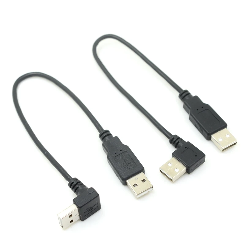 25 ซม. USB 2.0 ชายชาย 90 มุมอะแดปเตอร์ขยายสาย USB2.0 ชายขวา/ซ้าย /down/up สายไฟสีดำ AM - AM