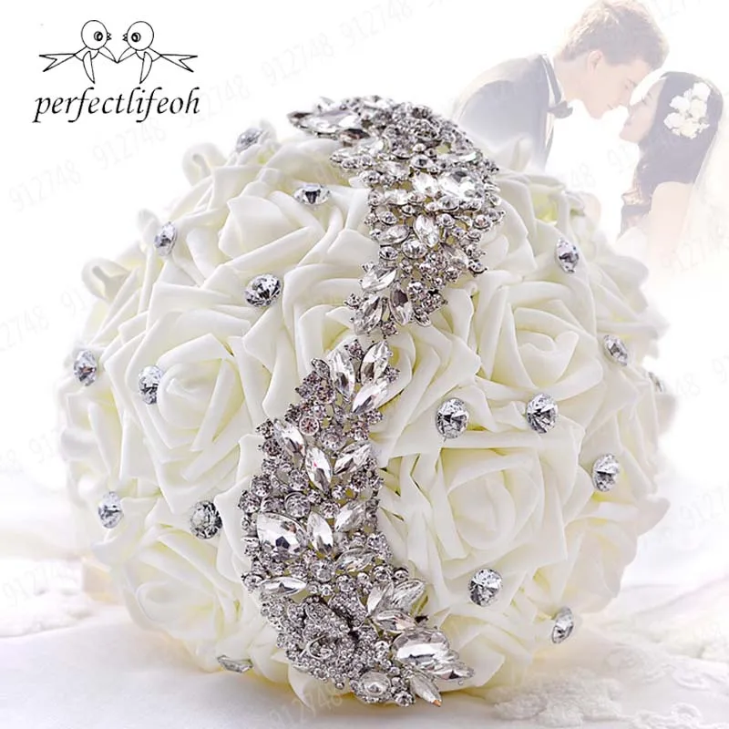 Perfectlifeoh結婚式bouque花ホワイト花嫁介添人ブライダルブーケ人工