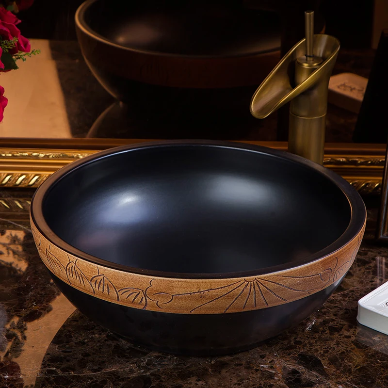 Home & Hotel Decor Artistic ceramic Round Coutertop Bathroom Sink Counter top ceramic art basin 