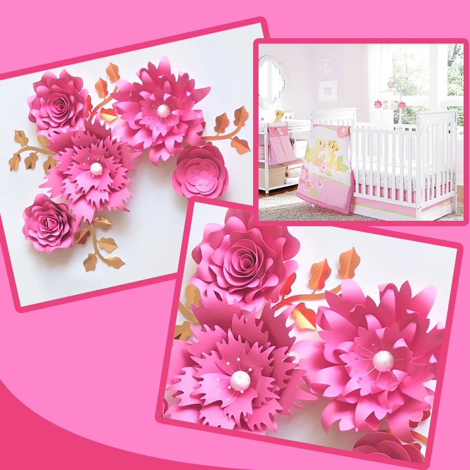 

Handmade Cardstock Rose DIY Paper Flowers Leaves Set For Event Backdrops Nursery Wall Deco Baby Shower Girls Room Video Tutorial