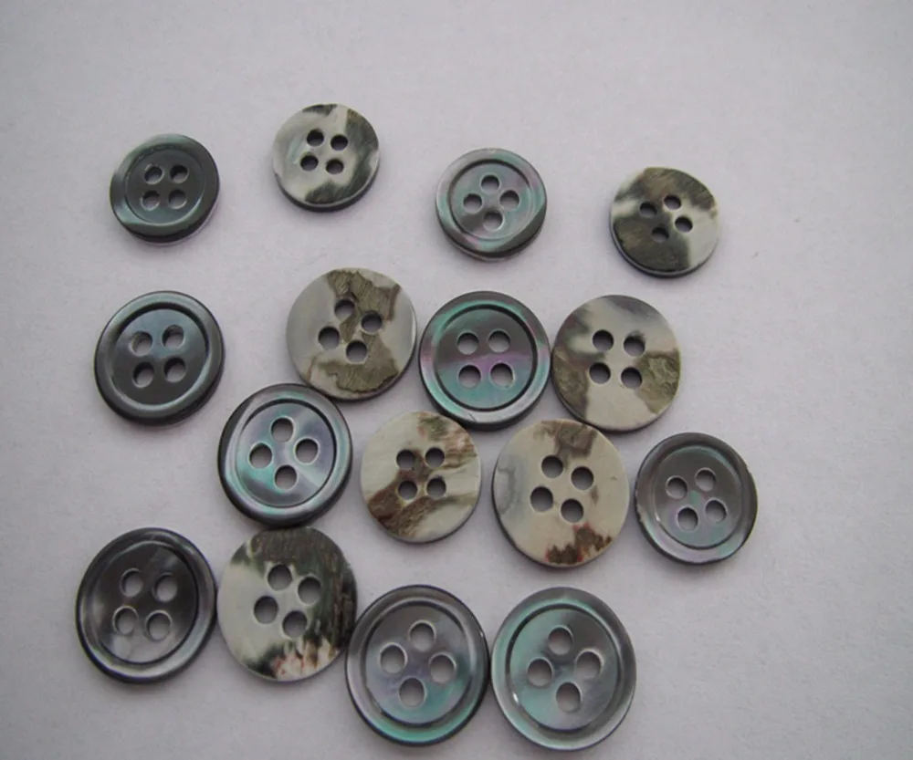 Free shipping  10mm  smoke gray color  man shirt  mother of pearl trocas shell  button  4 holes round edge  shell button 100pcs