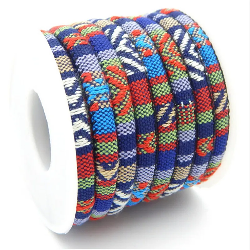 10 Meters Multi Colors Cotton Cord Handmade 6mm Round Fabric Ethnic Rope Textile Wrap Embroider Cords for DIY Bracelets Making